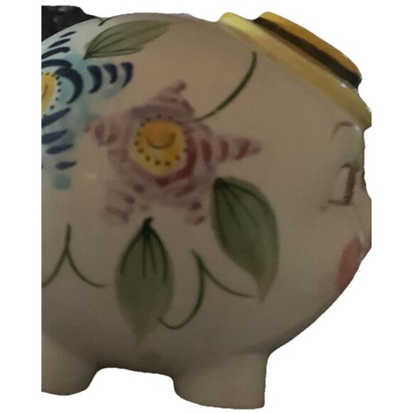 Vintage Anthropomorphic Small Piggy Bank Mr. Pig Yellow Hat Ceramic Japan - Picture 3 of 5